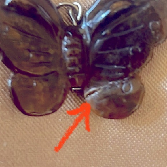 Vintage Butterfly Pendants Gold Filigree with Rhinestones and Carved Tiger’s Eye - Picture 11 of 11